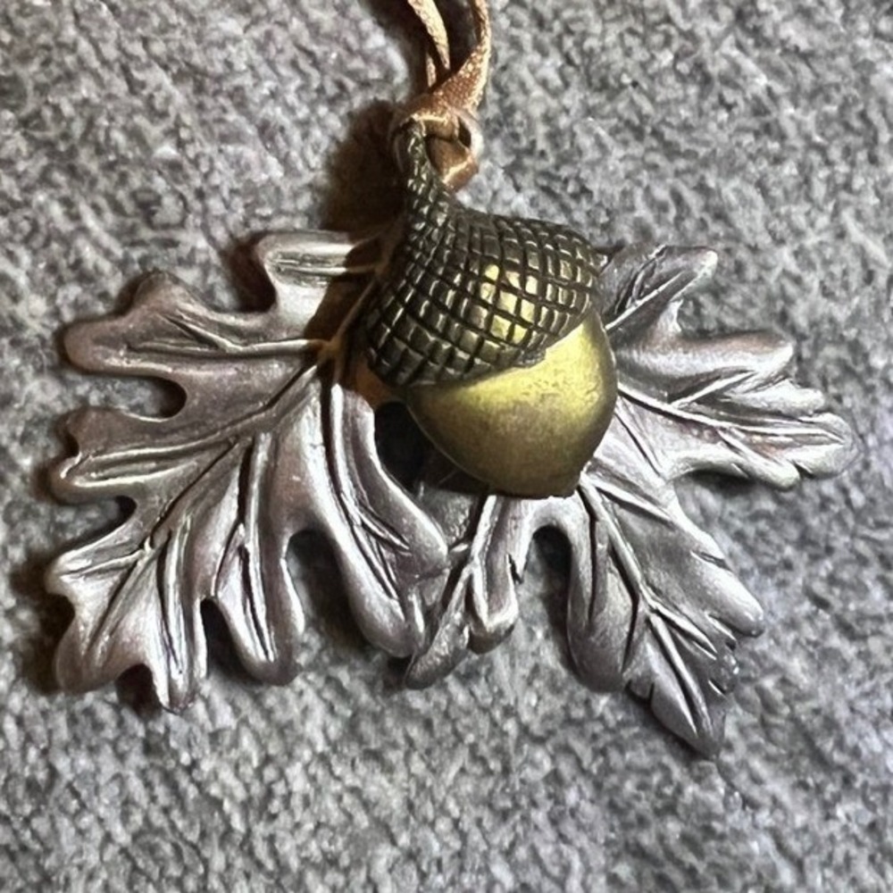 Longaberger Pewter Acorn Oak Leaf Ornament Made in USA Fall Autumn Decor‎